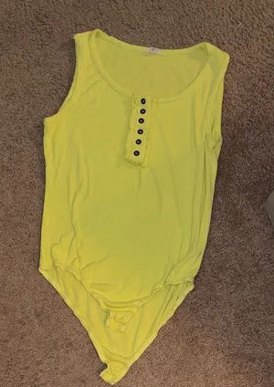 POL Yellow Sleeveless Bodysuit with Button Detail snap close minimal basic thumbnail 1