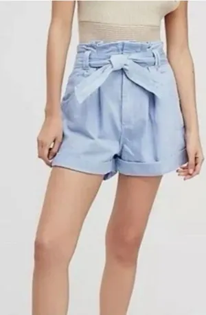 We The Free People Nova Denim Paper Bag High Rise Shorts Blue medium thumbnail 1