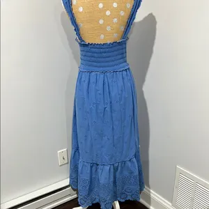 Betsey Johnson Federal Blue Smocked Embroidered Eyelet Midi Dress Sz Large thumbnail 8