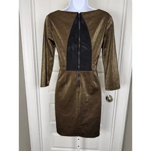 Alice + Olivia Metallic Bronze Sheath Dress‎ Mesh Back Cocktail Quiet Luxury thumbnail 8