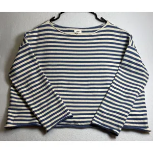 Aerie Women Blue Cream Striped Long Sleeve Boxy Boat Neck Top Size M thumbnail 3
