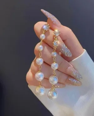 Women's Multilayer White Pearl Drop Dangle Earrings Gold thumbnail 2
