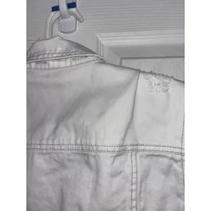 Free People White Distressed Denim Jacket Knit Sleeves Indie Sleaze Crop M thumbnail 6