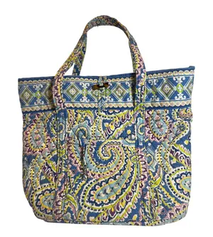 Vera Bradley Capri Blue Tic Tac Tote Quilted Paisley Shoulder Bag Large Retired thumbnail 1