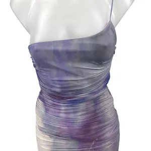 NEW Zara Purple Lilac Tie Dye One Shoulder Sleeveless Ruched Midi Slip Dress XS thumbnail 3
