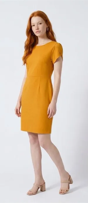 SHEIN Dress Womens Size L Mustard Yellow Sheath Knee Length Short Sleeve thumbnail 1