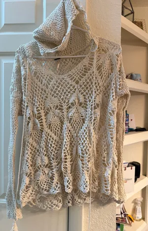 Free People crochet hooded top XS thumbnail 1