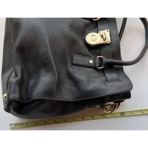 Vintage Michael Kors Carine Pebbled Leather Satchel Black Tote Shoulder Bag thumbnail 13