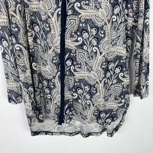 Lucky Brand Printed Woven Mix Top Button Front Navy Size Medium M EUC L1448 thumbnail 4