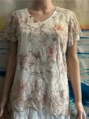 Brittany Black Floral Lace Overlay V-Neck Top Blouse Women’s SM thumbnail 1
