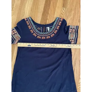 Anthropologie‎ Mur Mur Embroidered Short Sleeve baby doll Medium Navy NWT thumbnail 5