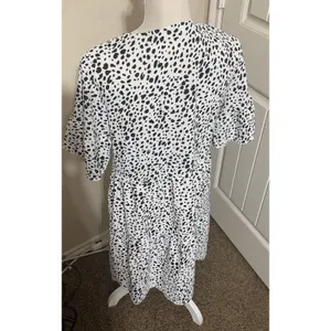Dalmatian Tiered Polka Dot Mini Dress Spotted Black White Sz Small Spring Fun‎ thumbnail 9