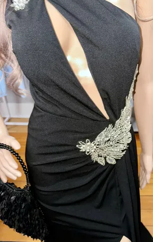 PromGirl Black With Silver Detailed Beading Prom Dress thumbnail 6
