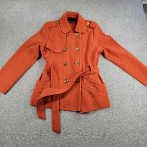 Sandro Sportswear Womens Coat Jacket Large Orange Wool Double Breasted Belted thumbnail 2