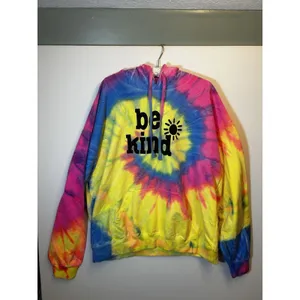 Destinations USA XL Tie Dye Be Kind Hoodie Pink Blue Yellow Graphic Pullover Top thumbnail 14