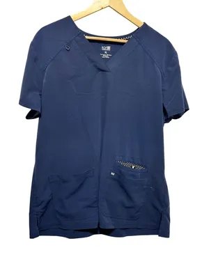 Koi Womens‎ Scrub Top XL Navy Stretch Utility Pockets Workwear Medical Nurse thumbnail 1