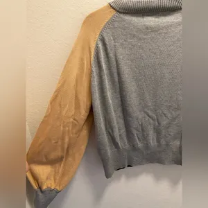 Monrow Black & Tan Color Block Mock Neck Balloon Sleeve Revolve Sweater thumbnail 6