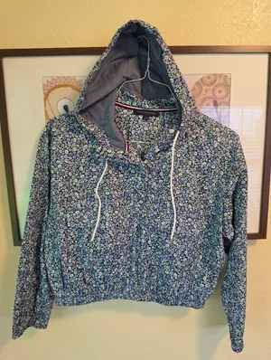 NEW Tommy Hilfiger Blue Floral Cotton Hoodie Pullover Jacket Medium thumbnail 5