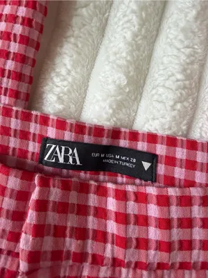 Zara Red and Pink Gingham Casual Pants thumbnail 4