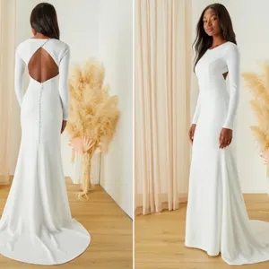LULU's Bridal Wedding Chic Conservative Minimalist Mermaid Trumpet Maxi Gown thumbnail 2