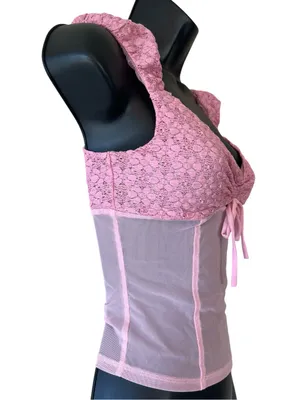 Urban Outfitters Kimchi Blue Dalilah Lace Cropped Top in Pink Small thumbnail 3