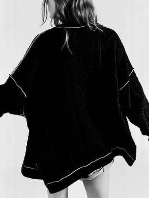 Free People We The Free Cable Tennesee Cable Knit Cardi Long Black White XS NWT thumbnail 3
