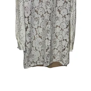 Wayf Women‎ Blouse Sheer Lace Floral V-Neck 3/4 Sleeve Nude Lining Ivory Medium thumbnail 4