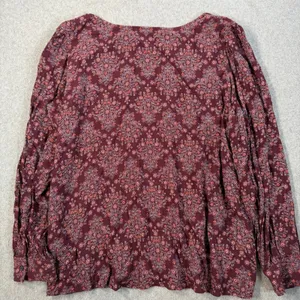 LOFT Women's XL Square Neck Long Sleeve Blouse Top Maroon Floral Paisley thumbnail 10