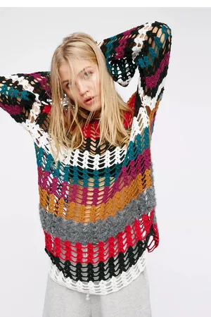 Free People Chasing Rainbows Tunic Sweater Size XS Open Knit Oversized Boho Top thumbnail 1