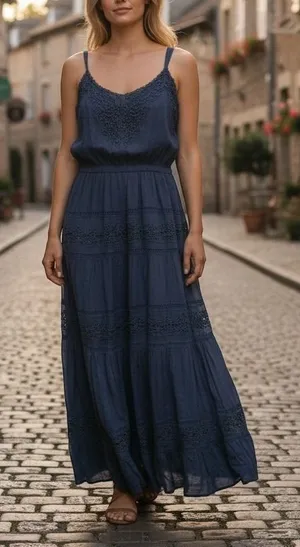 Love The Label Blue Intricate Beaded Details Maxi Dress XS Cottage core Coquette thumbnail 1