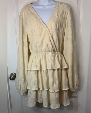 Vici Cream Ruffled Wrap Sundress with Bishop Sleeves thumbnail 1