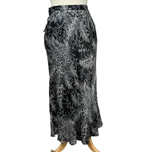Anthropologie Bias Satin Midi Skirt 8 Black Floral Romantic Fairy Whimsygoth NEW thumbnail 2