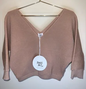 ⭐️Host Pick⭐️ Princess Polly‎ Love More Knit Top Nude Cropped V-Neck NWT thumbnail 1