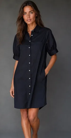 Old‎ Navy Black Cotton Shirt Mini Dress Quiet Luxury Minimalist S Classic Boho thumbnail 1
