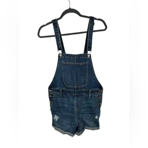 Old Navy Denim Short Overalls Women’s Size‎ Small Distressed Jean Romper thumbnail 2