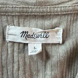 Madewell Sage Green Ribbed Knit Button Front Collared Cardigan Top Large thumbnail 3