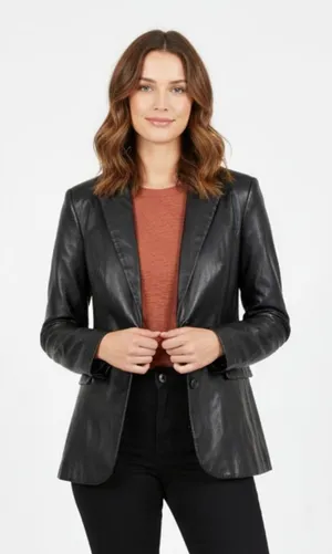 Joie Black Vegan Leather Button Up Jacket Blazer M Medium thumbnail 1