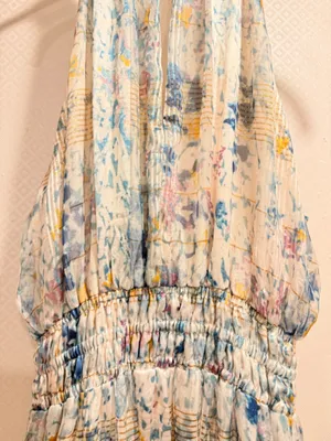 Anthropologie Somerset Halter Maxi Dress Smocked Waist Blue Floral Size Small thumbnail 5