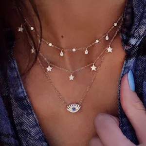 Bohemian Multi Layer Pendant Necklace Blue thumbnail 1