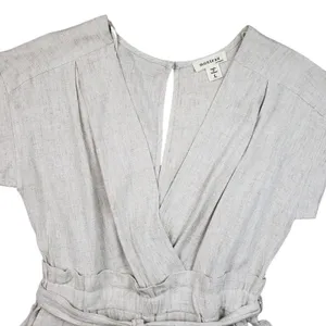 Monteau Jumpsuit Womens Large Beige Linen Wide Leg V-Neck Cropped Boho Overall thumbnail 12