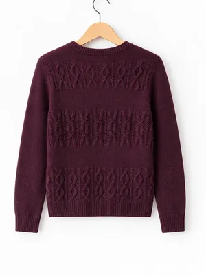 LOFT Burgundy Plum Crewneck Pullover Cable Knit Chunky Sweater Split Hem Medium thumbnail 5