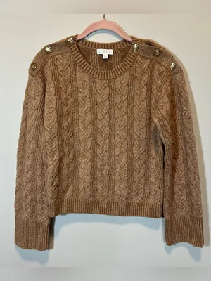 J. Crew Cable Knit Sweater With Buttons in Supersoft Yarn Brown Relaxed‎ Fit XS thumbnail 1