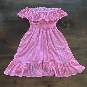 Lilly Pulitzer Tube Dress Medium Pink Ruffle Smocked Polka Dot‎ Strapless Cotton thumbnail 6