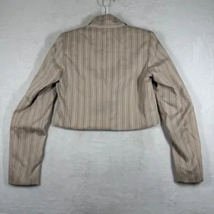 Reformation XS Tan Pinstripe Cropped‎ Blazer Single Button Deadstock Viscose thumbnail 10