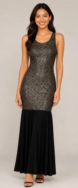 Gold‎ and Black Maxi Dress Small Deep Back Formal Evening Gown Glam Gala Y2K thumbnail 1