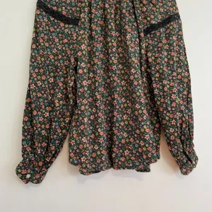 OLD NAVY Long Sleeve Lace Trimmed Floral Print Blouse Brown Button Cottagecore thumbnail 12