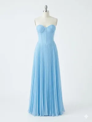 Strapless Pleated Maxi Gown in Powder Blue Size 6 thumbnail 2