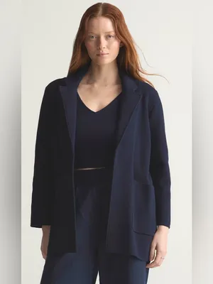 Quince 100% Organic Cotton Knit Blazer Navy Notch Collar Front Pockets Med thumbnail 6