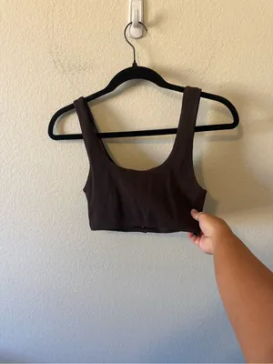 Ganni Ribbed Laced Up Ribbed Bikini Brown Top Size M Swim Vacation Neutral thumbnail 5