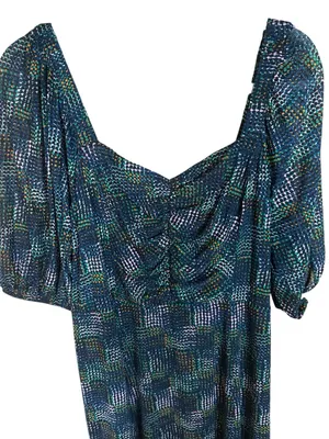 CAbi Elaine Multi Geometric Ruched Neckline,Midi Dress, Puff Sleeves, Smocking thumbnail 7